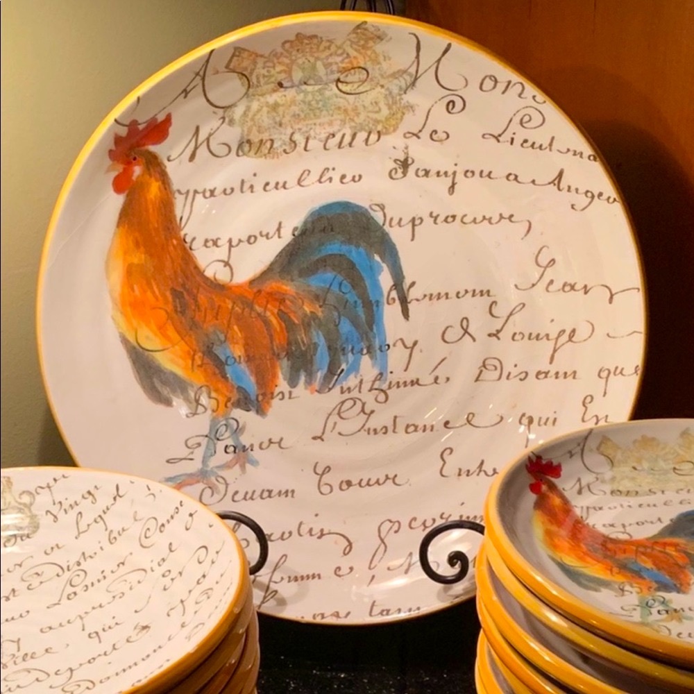 Williams Sonoma French script country rooster chicken serving dish bowl rare